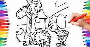 Disney Zootopia Coloring Pages | Watch How to Draw Nick and Judy Zootopia | Disney Zootropolis