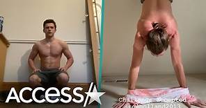 Jake Gyllenhaal & Tom Holland Flex Muscles In Upside-Down Shirtless Strength Challenge