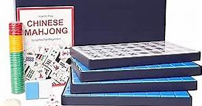 Chinese Mahjong Set,Mah Jongg Game Set, Complete Traditional Mah-Jongg with 146 Large Numbered Tiles(1.5’’,Blue), Blue Carrying Case (Majiang, 麻将,Ma Jong)