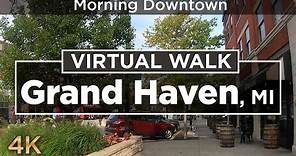 4k Virtual Walk -- Morning walk through Downtown Grand Haven, Michigan to the South Pier Lighthouse