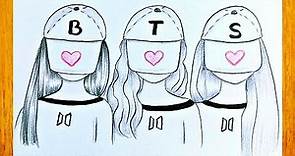 Cómo dibujar tres hermanas / Cómo dibujar tres mejores amigas / Dibujo simple BTS Army
