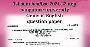 1st sem bca/bsc 2021-22 bangalore university generic English question paper #Deepikalearning