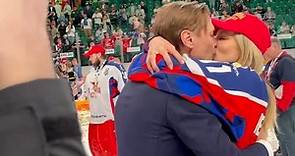 Sergei Fedorov celebrates a win in Gagarin Cup Final with his wife