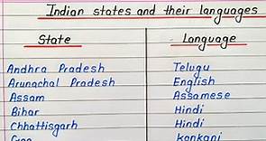 28 Indian states and their languages in english