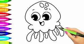 How to Draw Easy Jellyfish | Quick Cute Jellyfish drawing and coloring pages for kids learning