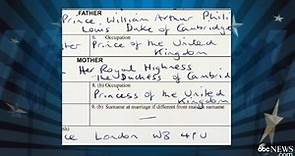 Prince George's Birth Registered