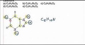 Fórmula estrutural em linhas e fórmula molecular da cafeína