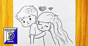 Easy sketch Valentine's Day / Cute couple Drawing / Easy drawings for girls tutorial