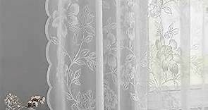 White Lace Curtains 63 Inch Length, Country Rustic Floral Leaf Embroidered Sheer Lace Curtains for Bedroom, Scalloped Edge Privacy Window Treatment Panels, 52 x 63 Inch, 2 Panels, White