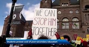 Ontario students swear at premier during protest at Queen’s Park