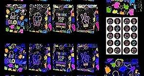 Glow Neon Party Gift Bags - 20 Pcs Goodie Bags Party Favor Bags with Stickers, Fluorescent Colored Paper Bags Treat Bags for Birthday Party Family Union, Glow in The Dark Party Supplies