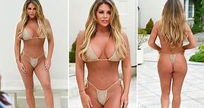 Bianca Gascoigne shows off stunning figure in gold thong bikini as she celebrates her birthday in Marbella