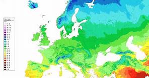 Europe average daily mean temperature