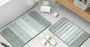 Bathroom Rugs Sets 2 Piece, Luxury Ombre Bath Mat Set, Non Slip Ultra Soft and Water Absorbent Bath Carpet, Machine Washable Quick Dry Bath Mats for Bathroom Floor, Tub and Shower, Green