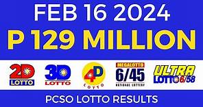 Lotto Result February 16 2024 9pm PCSO