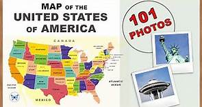 50 States of the USA. Map with state capitals, flags, seals, largest cities(with photos)Geography#06