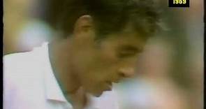 Pancho Gonzales beats Charlie Pasarell at 1969 Wimbledon, 22-24, 1-6, 16-14, 6-3, 11-9