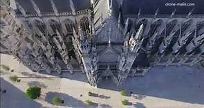 Cathédrale Notre Dame d'Évreux, façade en vue aérienne par drone dans l'Eure