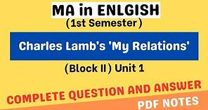Charles Lamb's 'My Relations' | VirtualCareer | Complete PDF notes