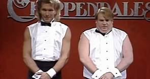 Saturday Night Live (SNL) episode featuring Patrick Swayze and Chris Farley as Chippendale dancers is that it's considered one of the most iconic and memorable sketches in SNL history. The sketch originally aired on May 15, 1990, and it showcased the hilarious contrast between Swayze's graceful dancing and Farley's comically awkward moves, making it a classic moment in the show's history #snl #patrickswayze #chrisfarley #chippendales #1990 #clasic