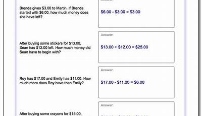 worksheets money word problems