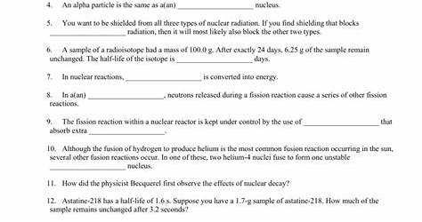Chemistry Nuclear Radioactivity Worksheet
