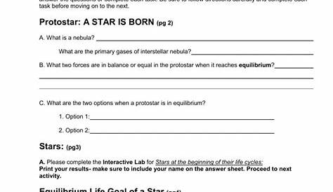 Life Cycle Of A Star Worksheet Answer Key — db-excel.com