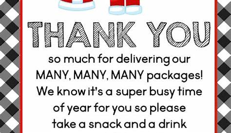 thank you for delivering our packages printable
