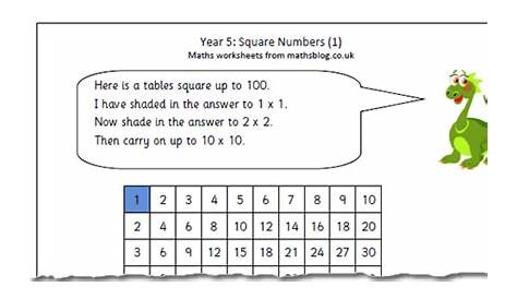 math square numbers worksheet