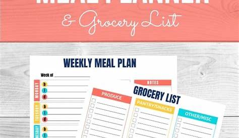 printable grocery list and meal planner