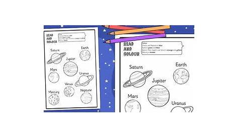 Planet Read and Colour Worksheet - space, planets, activity sheet (With
