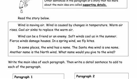 main idea and detail worksheet