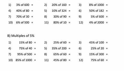 percentage of number worksheet