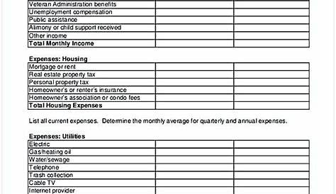 household expenses worksheet template