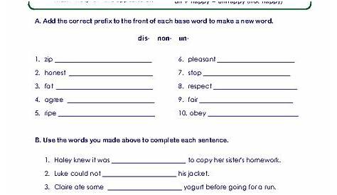 Prefix, Suffix, and Root Word Worksheets Worksheet for 3rd - 6th Grade