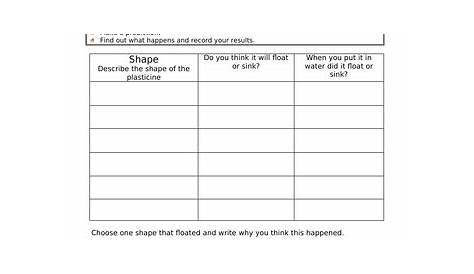 floating and sinking eyfs worksheet