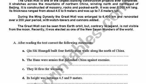 great wall of china worksheets