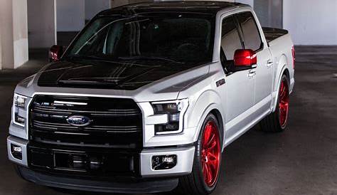 Lowered Black Top Ford F150 on Red Custom Wheels | Ford trucks, Ford