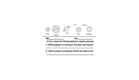 The Order of the Planets - Printable Science Worksheet for 3rd Grade