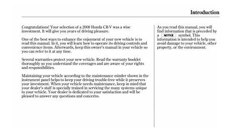 2008 Honda CRV Owners manual - Download Manuals & Technical