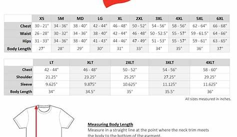 hanes shirt size chart