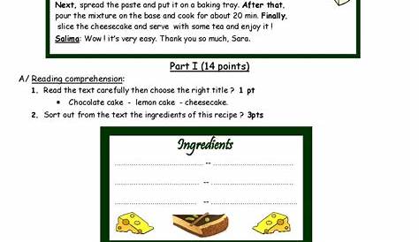 Cheesecake recipe: English ESL worksheets pdf & doc