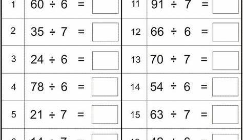 Division Worksheets - Divide Numbers by 6 to 7 | 4th grade math