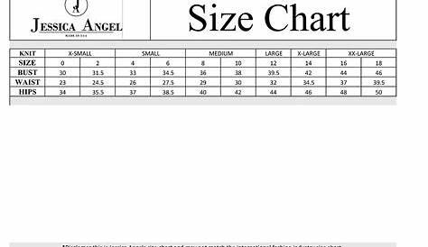 jessica angel size chart