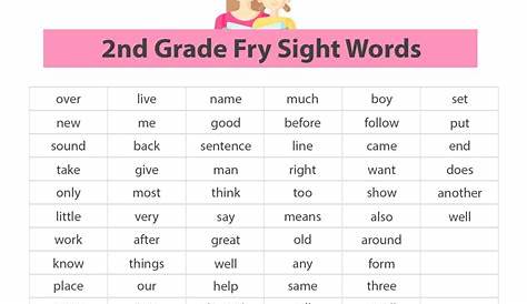 sight words for second graders