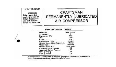 sears air compressor 919.1652 user manual