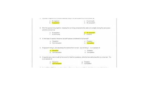 Species Interactions Worksheet Answers