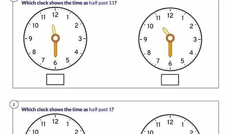 half past time worksheet