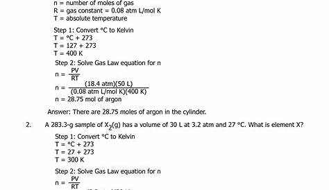 gas laws chemistry worksheet answers