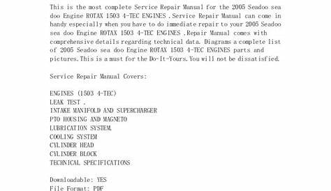 2005 seadoo sea doo engine shop manual rotax 1503 4 tec engines service